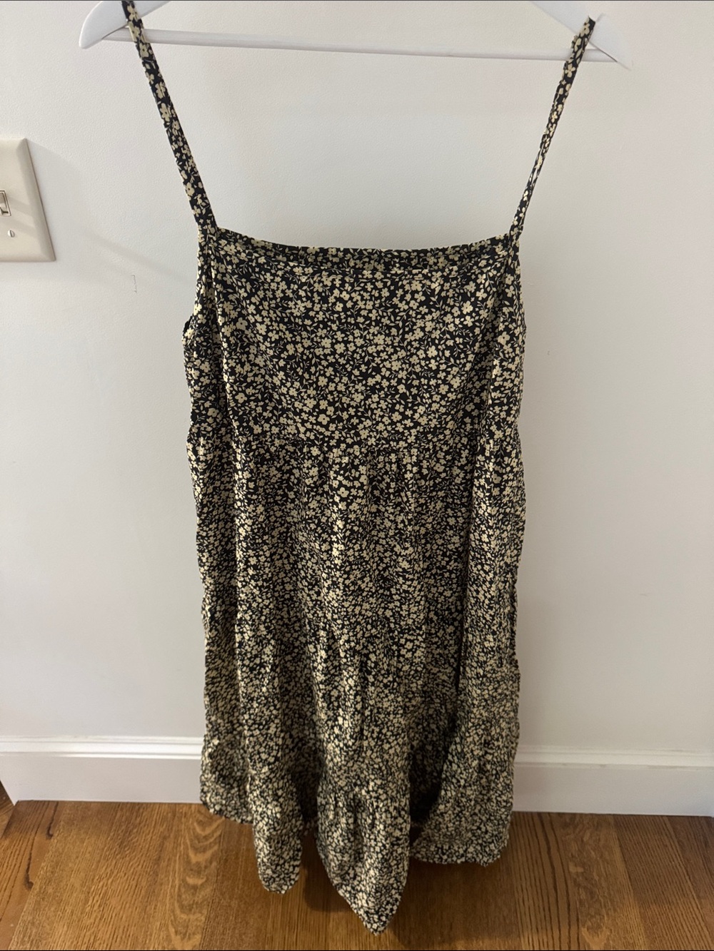 Matteau Black and Cream Floral Spaghetti-Strap Mini Dress